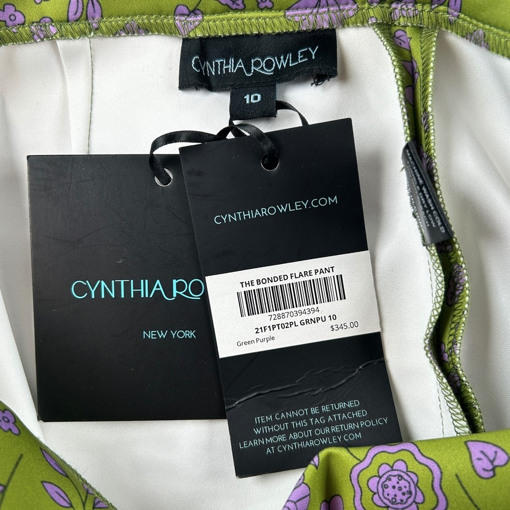Cynthia Rowley The Bonded Flare Pant Womens 10 Green Purple Floral Retro Mod NWT - Picture 2 of 12